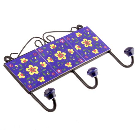 Navy Blue Red Tiny Ceramic Flower Tiles Hooks